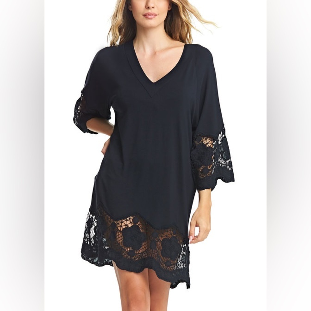 Fantasie Black Tunic Dress With Floral Lace 94% Viscose Elegant and Comfortable